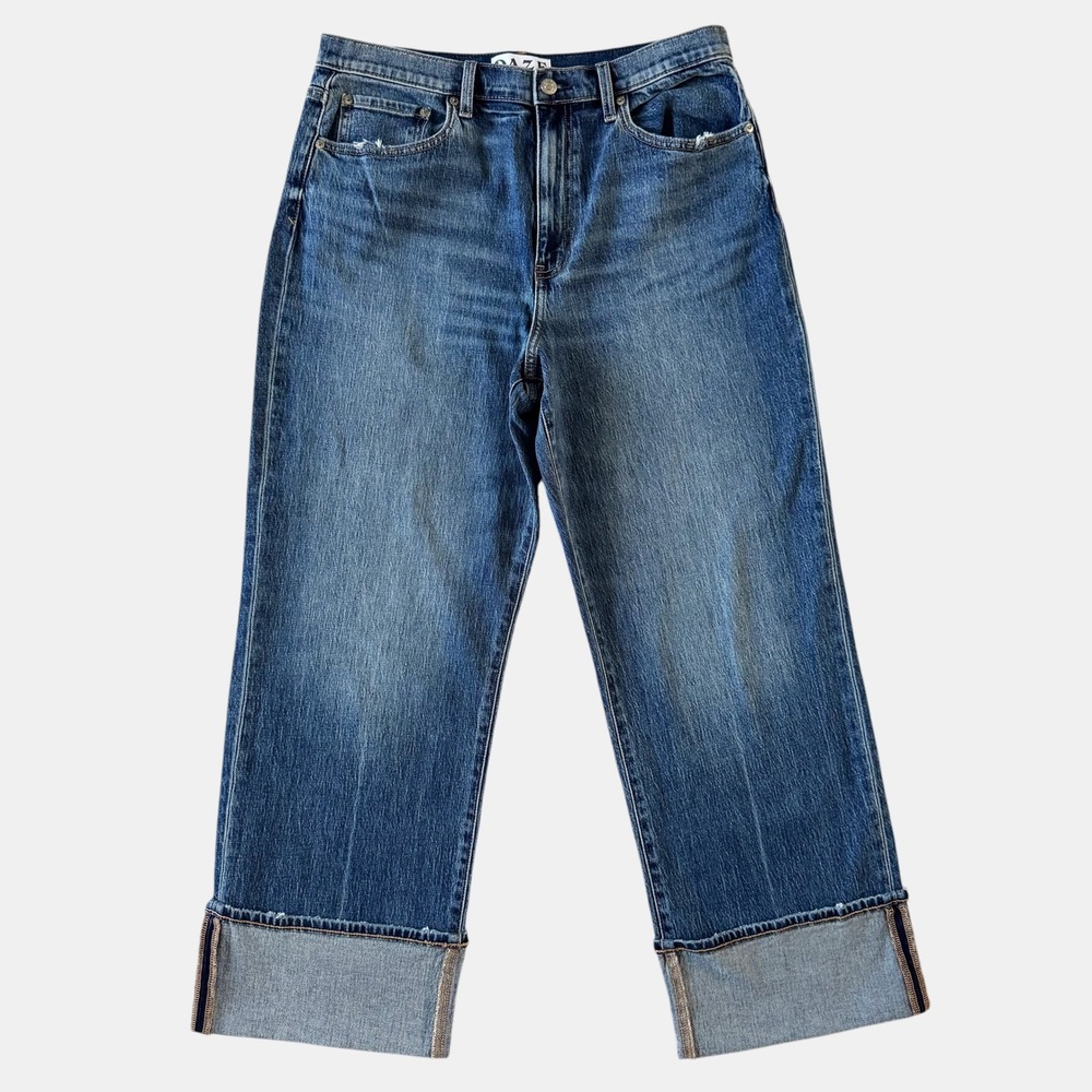 Daze Denim Eastside High Rise Loose Straight Leg Jeans Cropped Big Cuff 31 Retro